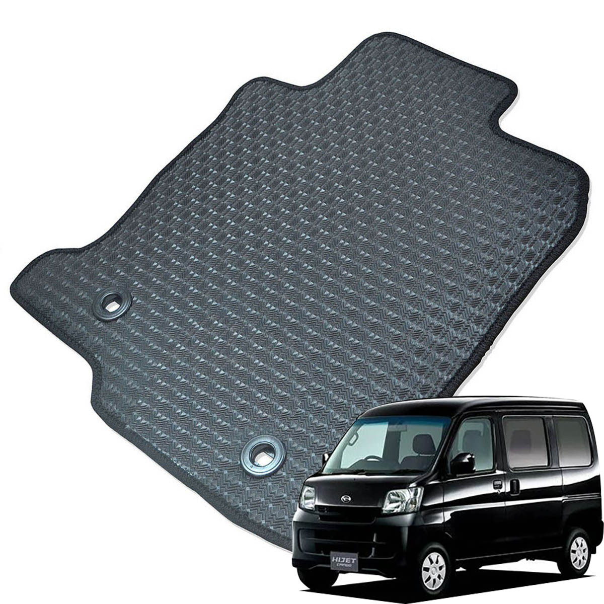 Kemmel ダイハツ ハイゼットカーゴ クルーズターボ H23/12～H29/11用 フロアマット [エッジカラー/ブラック] [全席セット] [刺繍ロゴ付] カーマット