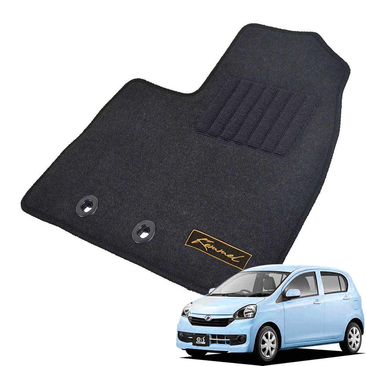 Kemmel ダイハツ ミライース H23/10～H29/5用 フロアマット [GX生地/ブラック] [全席セット] [刺繍ロゴ付] カーマット