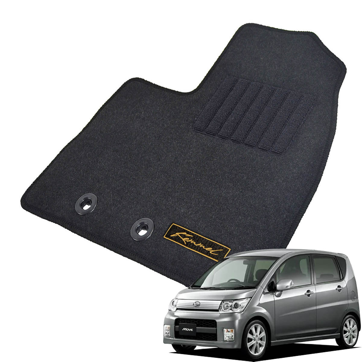 Kemmel ダイハツ ムーヴ L175S H18/10～H22/12 2WD MT車 カスタムX除く リアヒーター有 用フロアマット [全席セット/ロゴ付] [GX/ブラック]