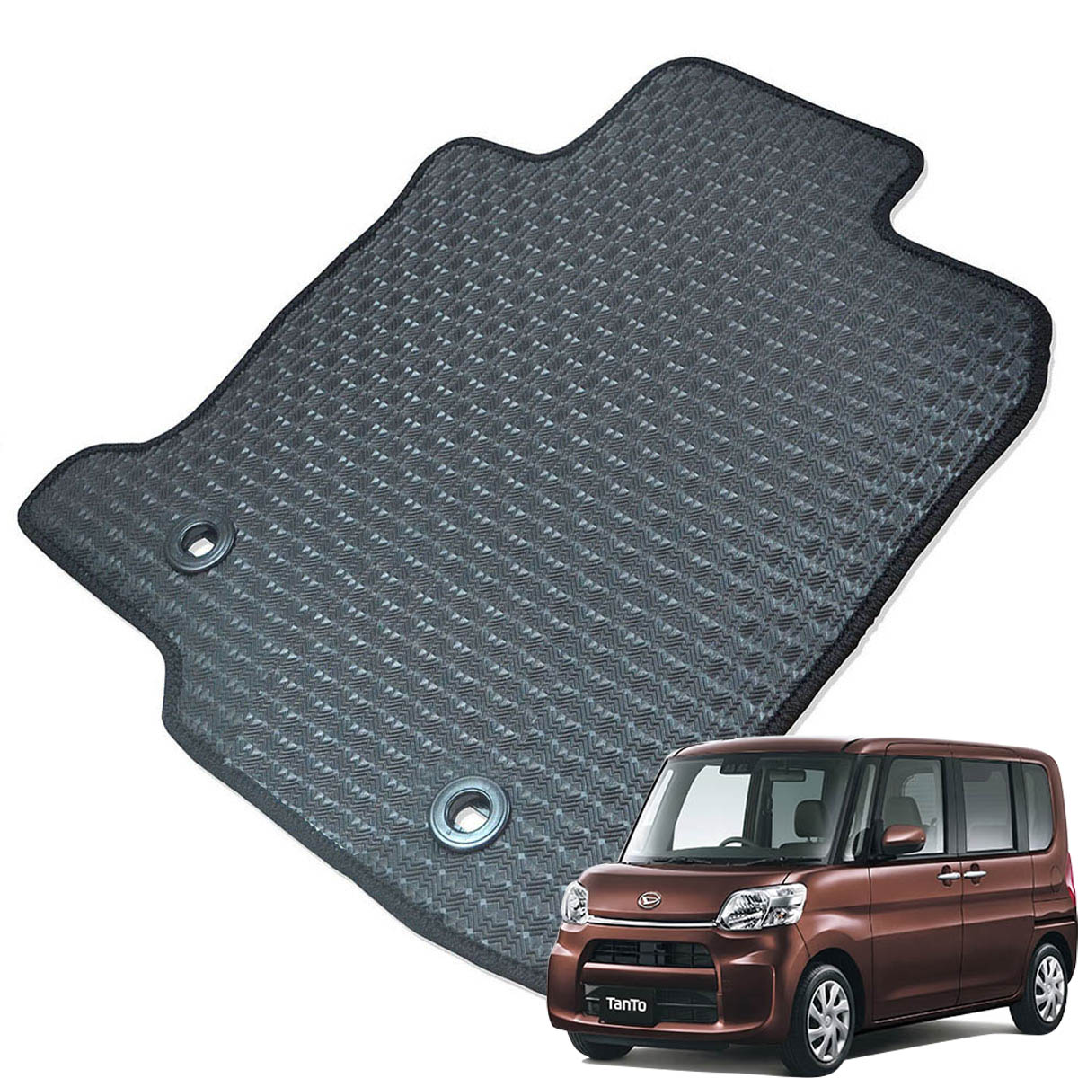 Kemmel ダイハツ タント LA600系 前期 H25/10～R1/7 4WD 用ラバーマット [全席セット] [エッジカラー/ブラック] ゴムマット 防水タイプ 選べるエッジカラー14色 