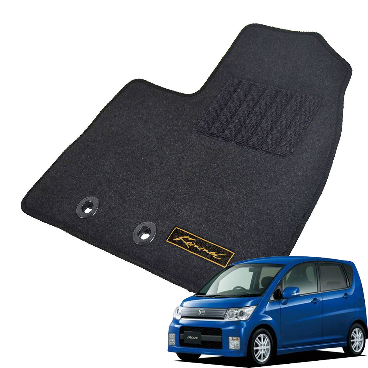 Kemmel ダイハツ ムーヴ L175S H18/10～H22/12 2WD AT車 カスタムX 用フロアマット [全席セット/ロゴ付] [GX/ブラック]