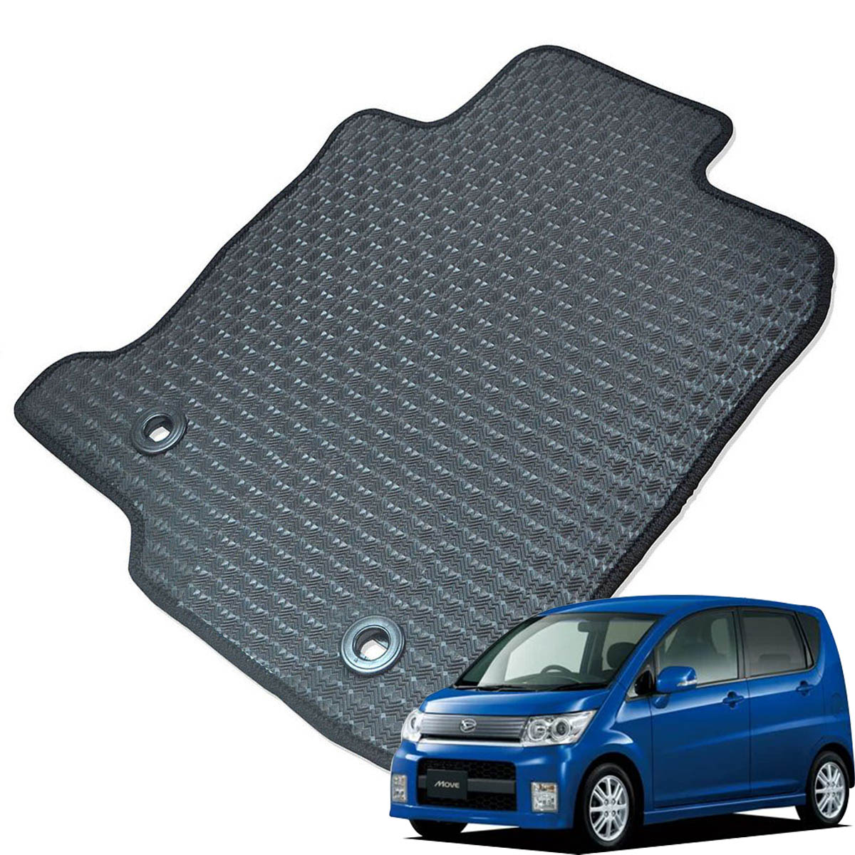 Kemmel ダイハツ ムーヴ L185S H18/10～H22/12 4WD AT車(オートマ) カスタムX 用ラバーマット [全席セット] [エッジカラー/ブラック] ゴムマット 防水タイプ 選べるエッジカラー14色 