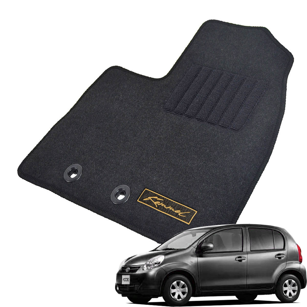 Kemmel ダイハツ ブーン M600系 前期 H22/2～H24/6 2WD/4WD共通 一列目セパレートシート 寒冷地仕様 用フロアマット [全席セット/ロゴ付] [GX/ブラック]