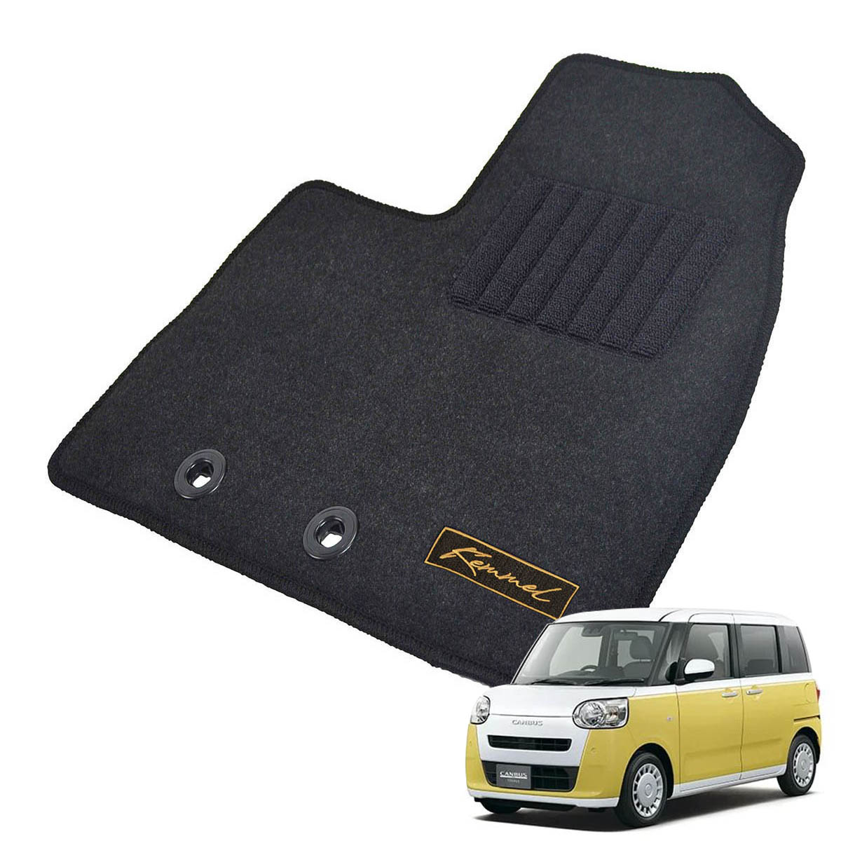 Kemmel ダイハツ ムーヴキャンバス LA860S R4/7～ 4WD EPB(電動パーキングブレーキ)なし車 用フロアマット [全席セット/ロゴ付] [GX/ブラック]