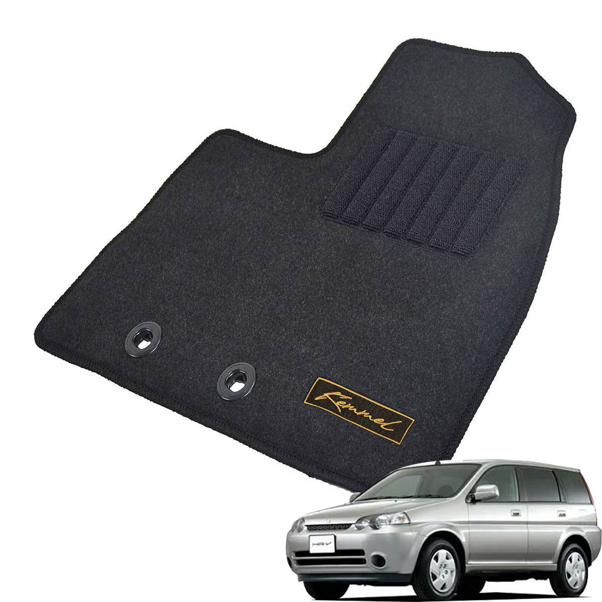 Kemmel ホンダ HR-V H10/9～H15/11用 フロアマット [GX生地/ブラック] [全席セット] [刺繍ロゴ付] カーマット