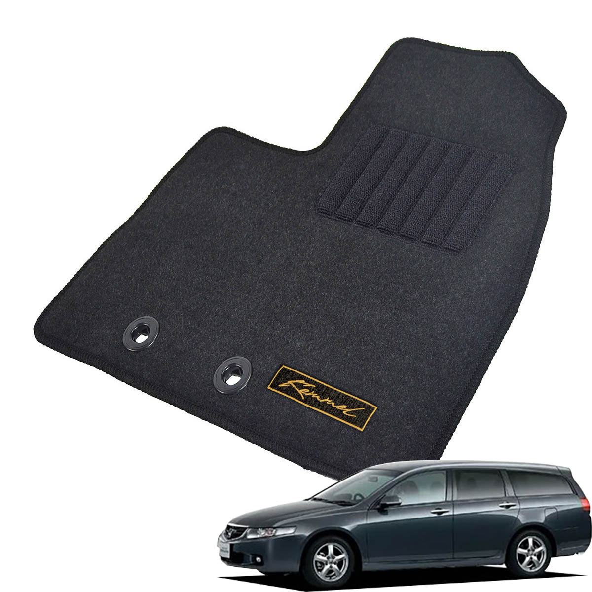 Kemmel ホンダ アコードツアラー H14/11～H20/12用 フロアマット [GX生地/ブラック] [全席セット] [刺繍ロゴ付] カーマット
