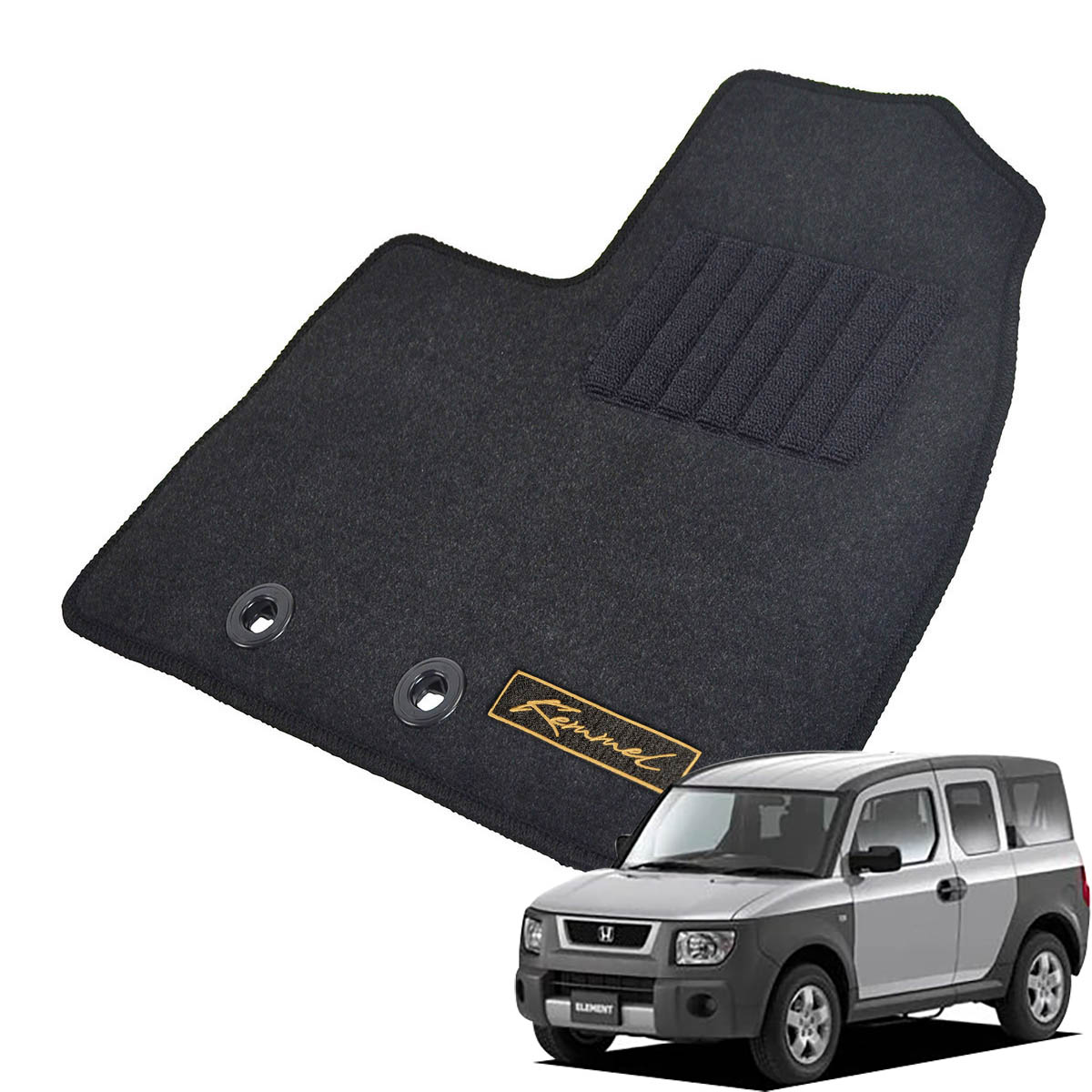 Kemmel ホンダ エレメント H15/4～H17/7用 フロアマット [GX生地/ブラック] [全席セット] [刺繍ロゴ付] カーマット