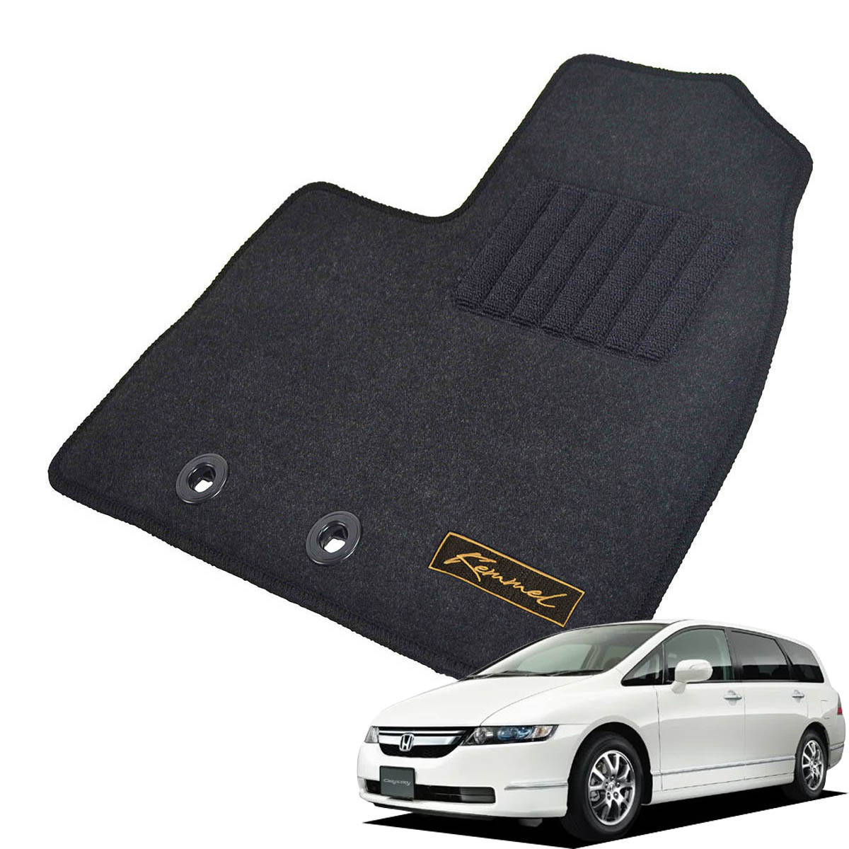 Kemmel ホンダ オデッセイ H15/10～H20/9用 フロアマット [GX生地/ブラック] [全席セット] [刺繍ロゴ付] カーマット