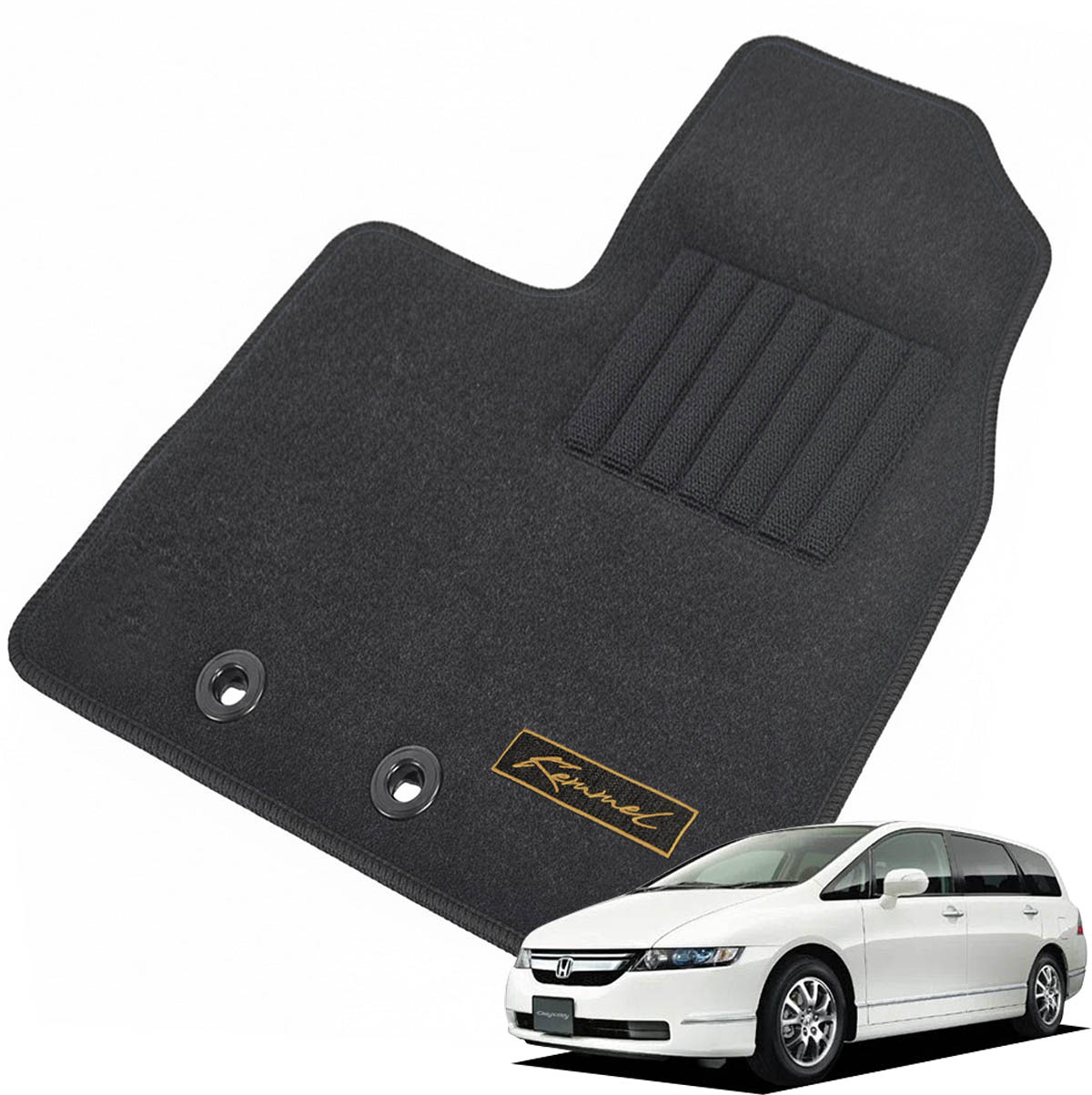 Kemmel ホンダ オデッセイ H15/10～H20/9用 フロアマット [エッジカラー/ブラック] [全席セット] [刺繍ロゴ付] カーマット