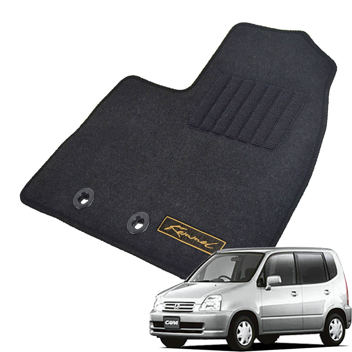 Kemmel ホンダ キャパ H10/4～H14/1用 フロアマット [GX生地/ブラック] [全席セット] [刺繍ロゴ付] カーマット