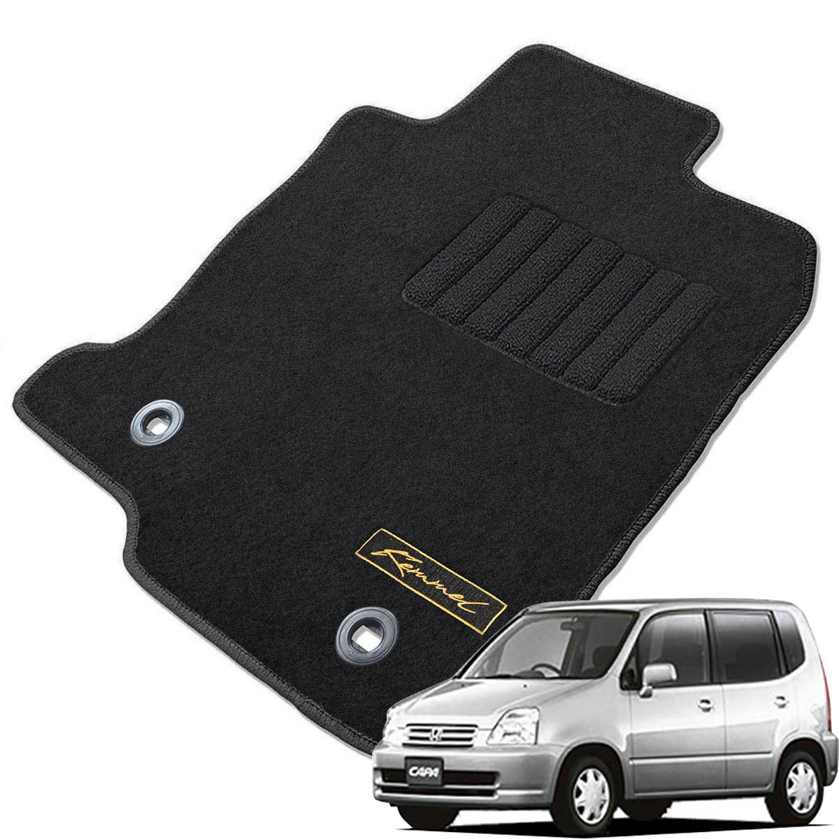 Kemmel ホンダ キャパ H10/4～H14/1用 フロアマット [エッジカラー/ブラック] [全席セット] [刺繍ロゴ付] カーマット