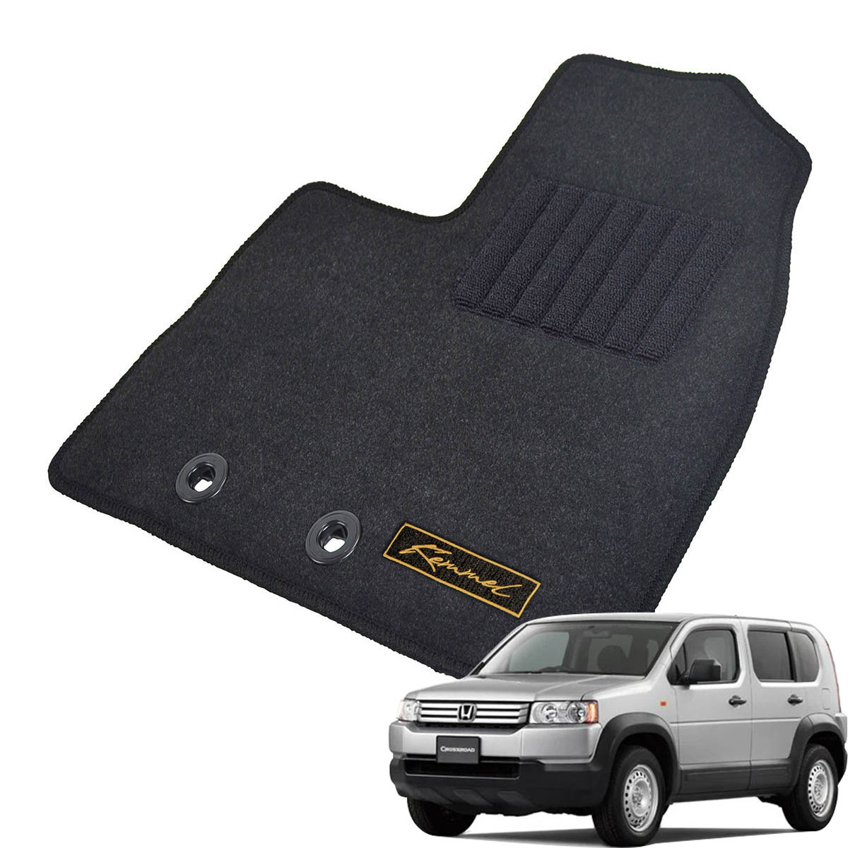 Kemmel ホンダ クロスロード H19/2～H22/8用 フロアマット [GX生地/ブラック] [全席セット] [刺繍ロゴ付] カーマット