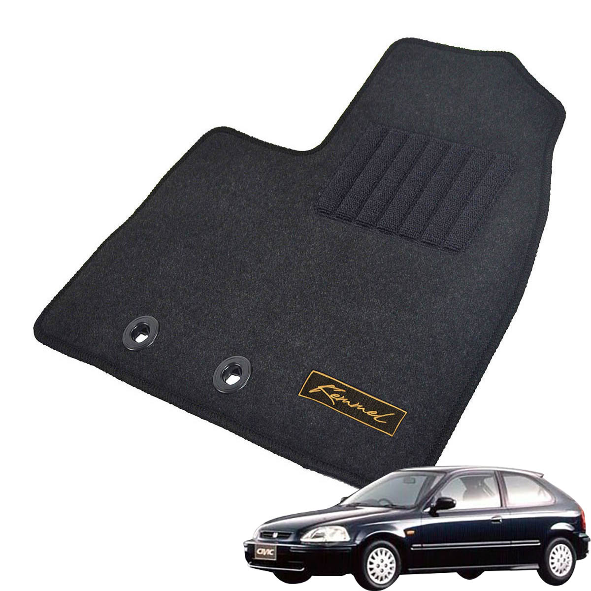 Kemmel ホンダ シビック H7/9～H12/9用 フロアマット [GX生地/ブラック] [全席セット] [刺繍ロゴ付] カーマット