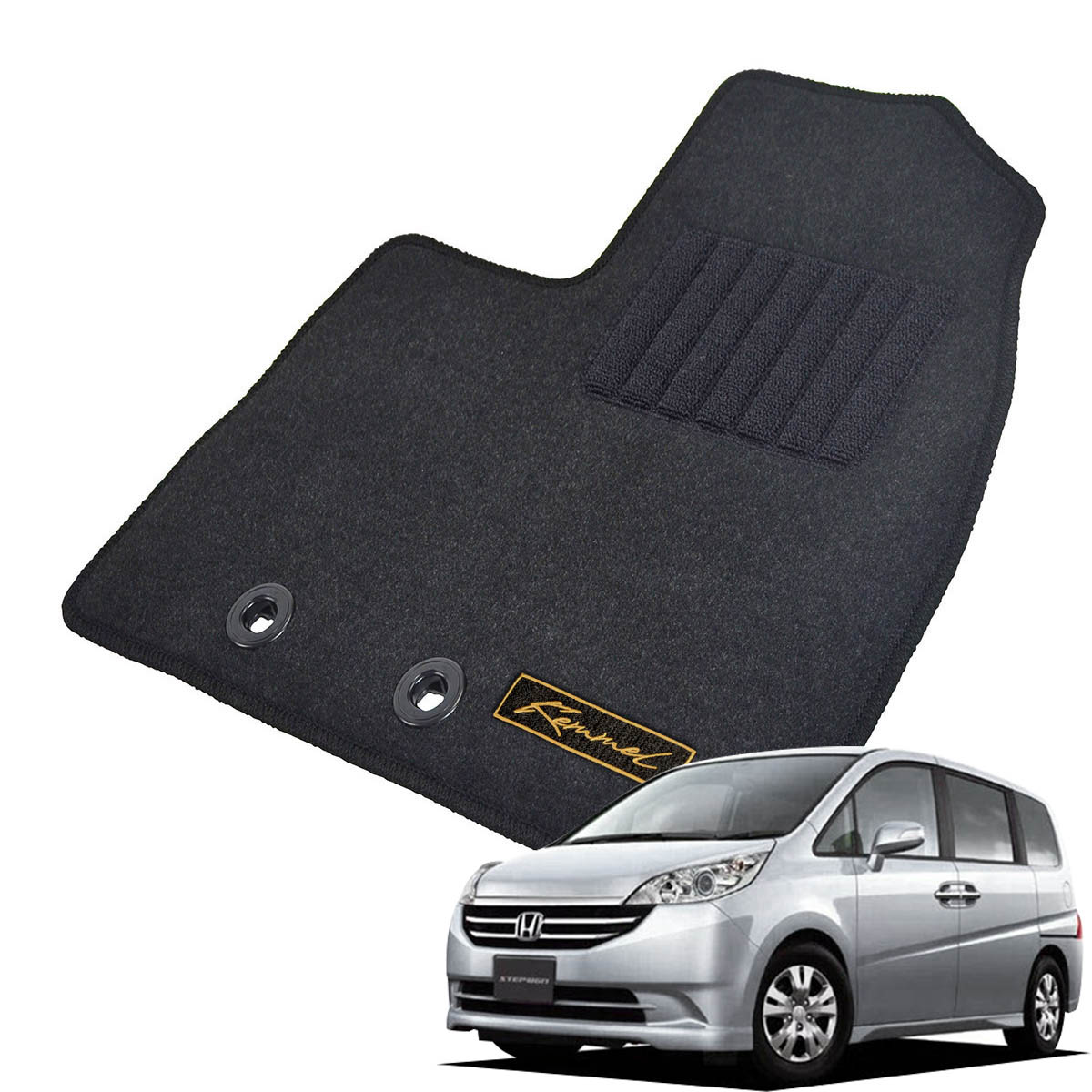 Kemmel ホンダ ステップワゴン H17/5～H21/9用 フロアマット [GX生地/ブラック] [全席セット] [刺繍ロゴ付] カーマット