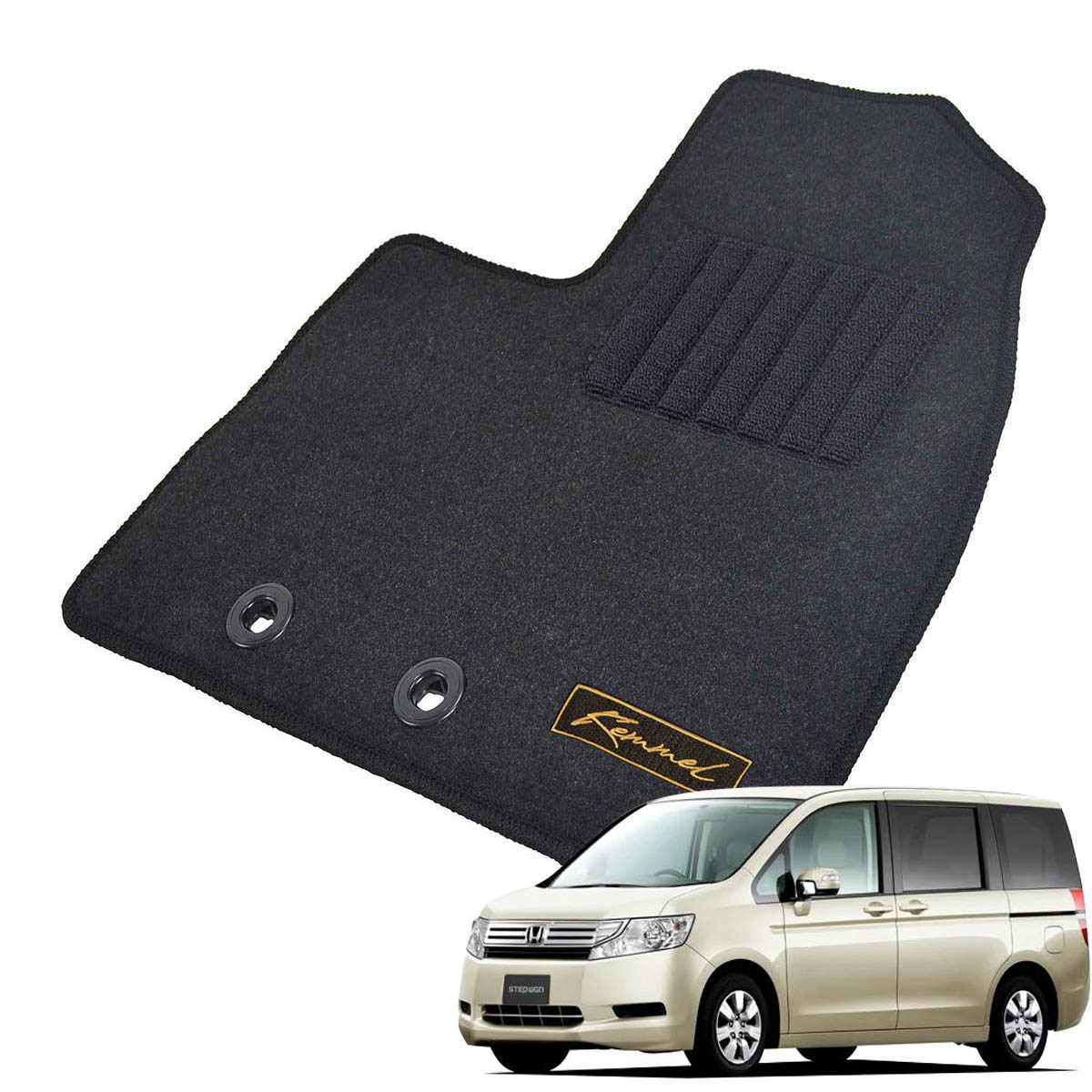 Kemmel ホンダ ステップワゴン H21/10～H24/4用 フロアマット [GX生地/ブラック] [全席セット] [刺繍ロゴ付] カーマット