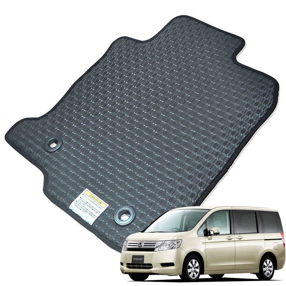 Kemmel ホンダ ステップワゴン H21/10～H24/4用 フロアマット [エッジカラー/ブラック] [全席セット] [刺繍ロゴ付] カーマット
