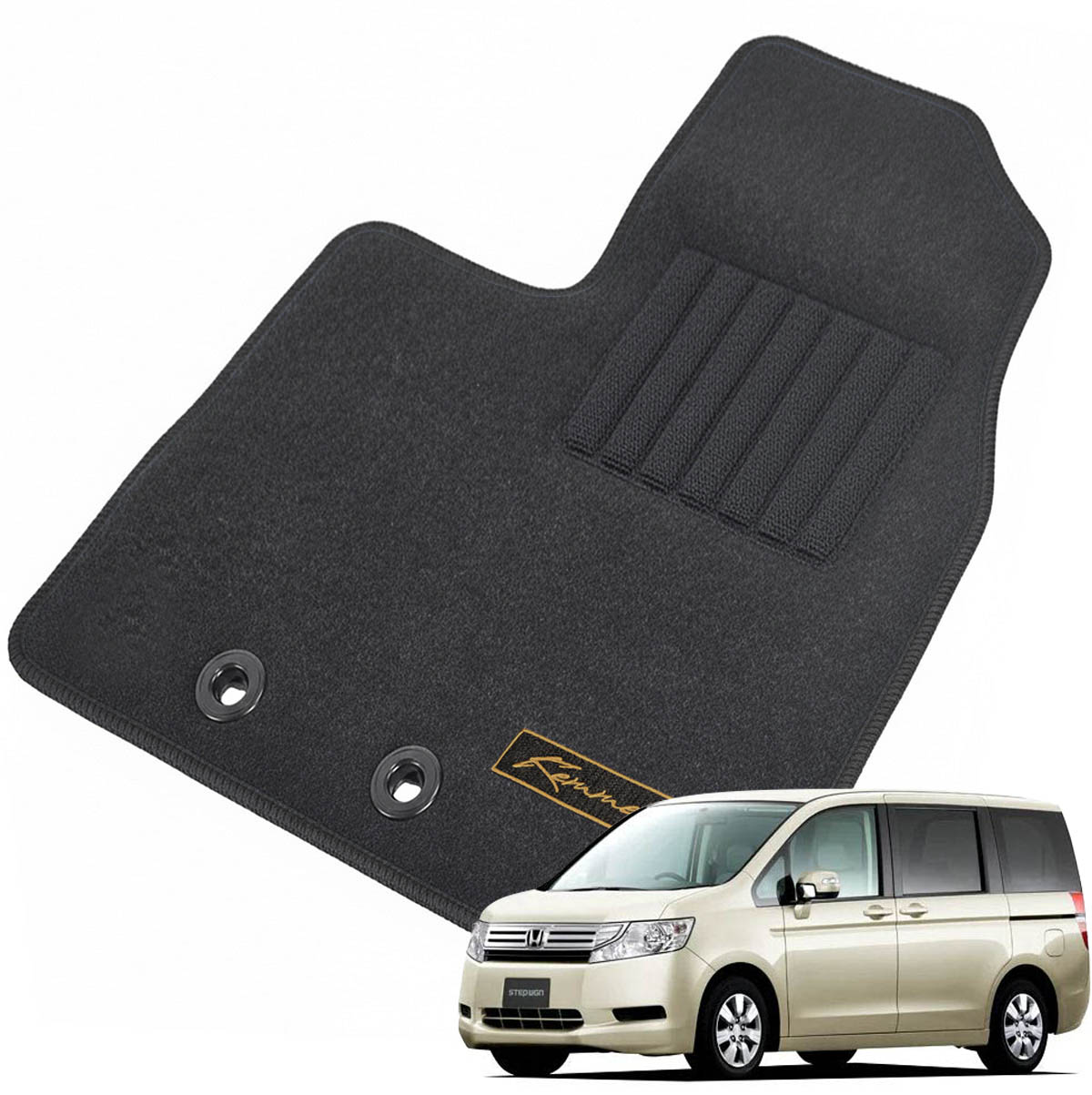 Kemmel ホンダ ステップワゴン H21/10～H24/4用 フロアマット [エッジカラー/ブラック] [全席セット] [刺繍ロゴ付] カーマット
