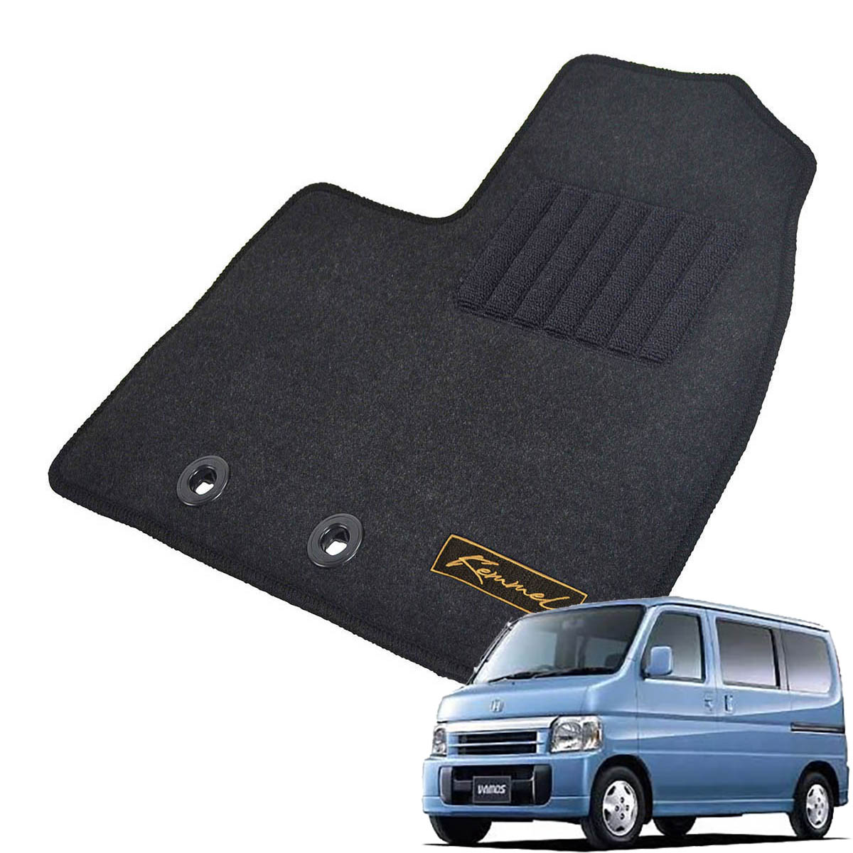 Kemmel ホンダ バモス H13/9～H15/4用 フロアマット [GX生地/ブラック] [全席セット] [刺繍ロゴ付] カーマット
