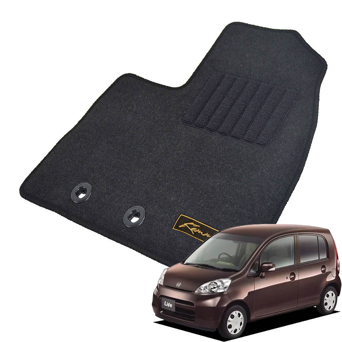 Kemmel ホンダ ライフ JB系 H15/9～H20/10 助手席チップアップ有 用フロアマット [全席セット/ロゴ付] [GX/ブラック]