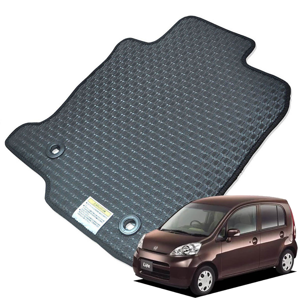 Kemmel ホンダ ライフ JB系 H15/9～H20/10 助手席チップアップ有 用ラバーマット [全席セット] [エッジカラー/ブラック] ゴムマット 防水タイプ 選べるエッジカラー14色 