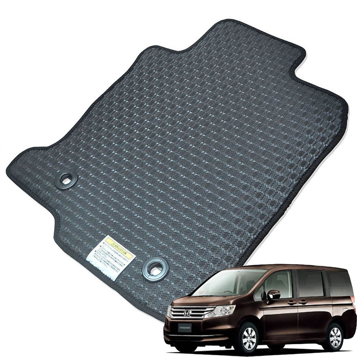 Kemmel ホンダ ステップワゴン H24/4～H27/4用 フロアマット [エッジカラー/ブラック] [全席セット] [刺繍ロゴ付] カーマット