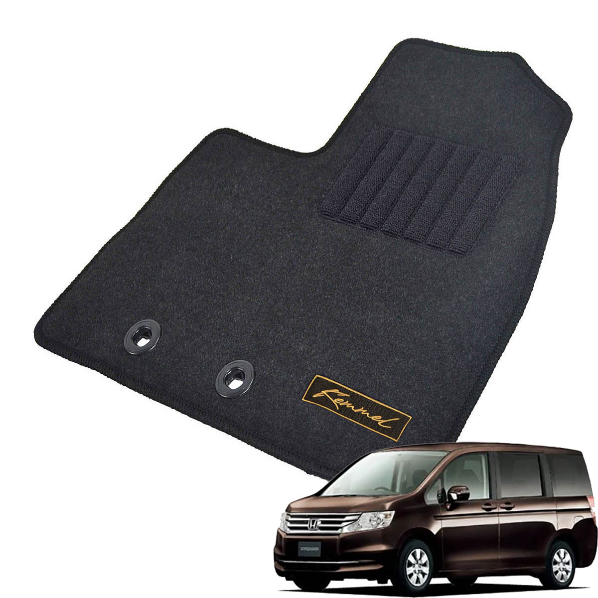 Kemmel ホンダ ステップワゴン RK系 H24/4～H27/4 8人乗車 4WD タンブルシート スパーダ含む 用フロアマット [全席セット/ロゴ付] [GX/ブラック]