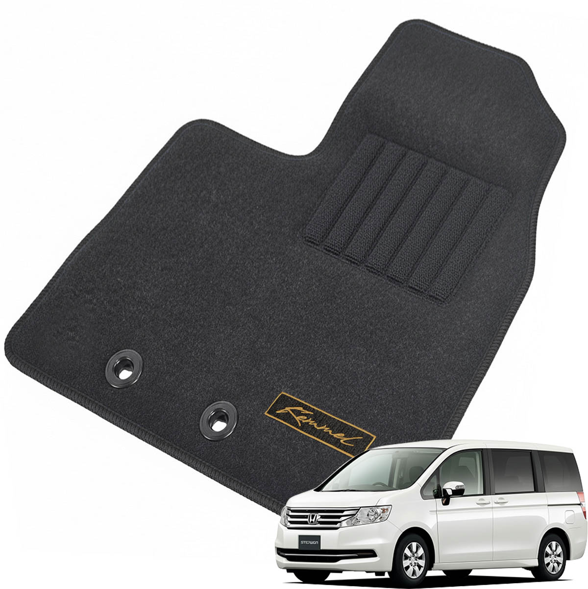 Kemmel ホンダ ステップワゴン H24/4～H27/4用 フロアマット [エッジカラー/ブラック] [全席セット] [刺繍ロゴ付] カーマット