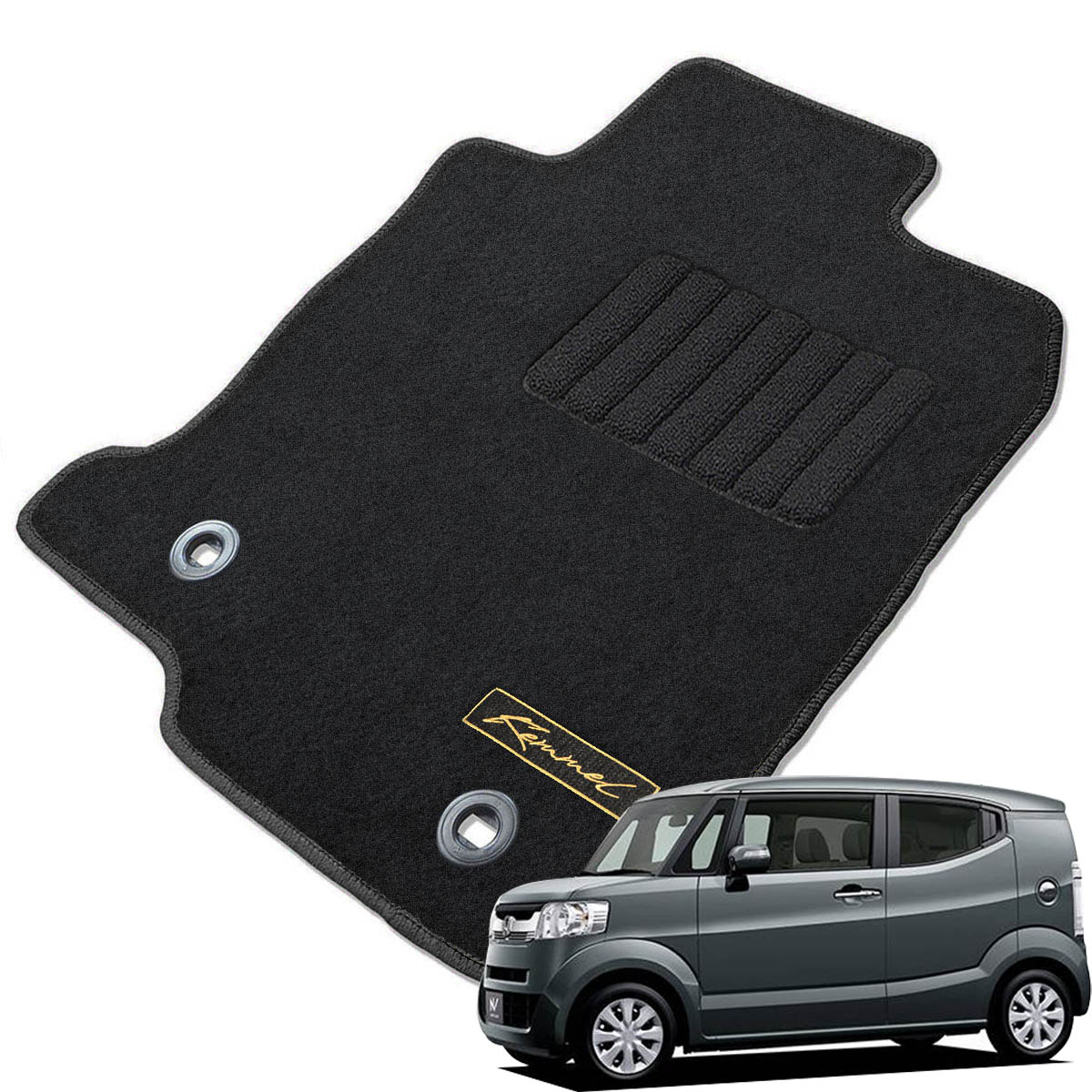 Kemmel ホンダ N BOXスラッシュ H26/12～R2/2用 フロアマット [エッジカラー/ブラック] [全席セット] [刺繍ロゴ付] カーマット