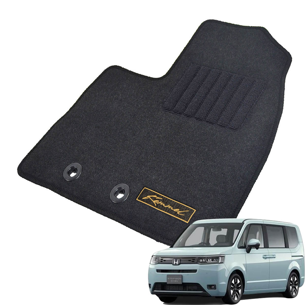 Kemmel ホンダ ステップワゴン R4/5～用 フロアマット [GX生地/ブラック] [全席セット] [刺繍ロゴ付] カーマット