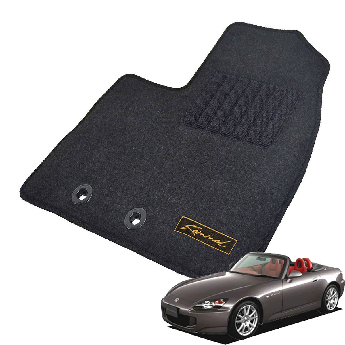 Kemmel ホンダ S2000 AP1 H11/4～H13/8 2WD 運転席床ストッパーホール2個タイプ 用フロアマット [全席セット/ロゴ付] [GX/ブラック]