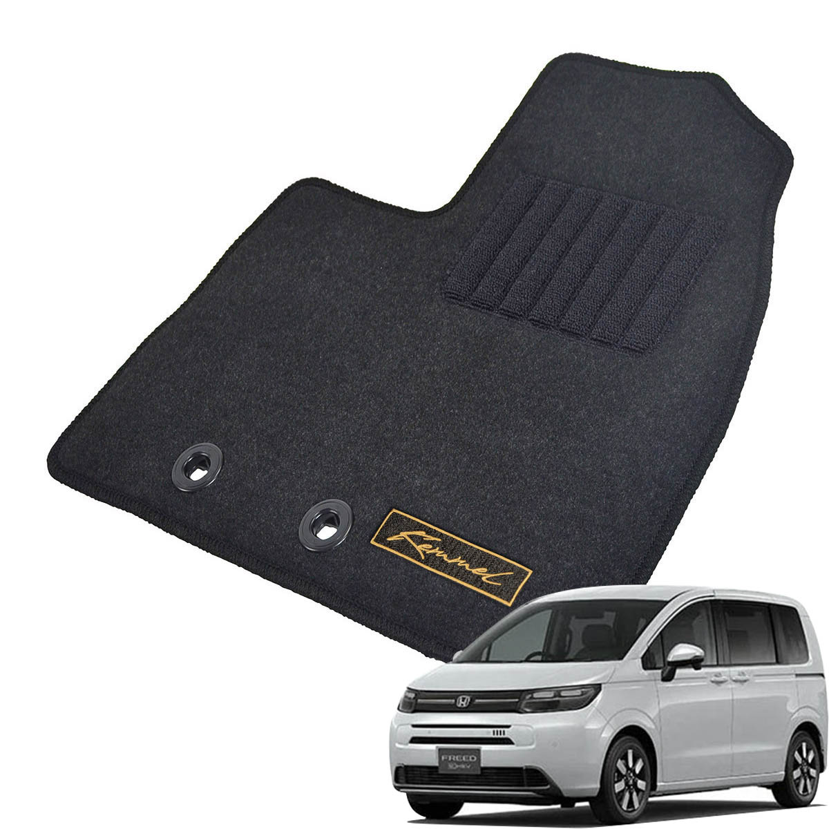 Kemmel ホンダ フリード GT系 R6/6～ 5人乗車 2WD/4WD共通 e:HEV用 ※福祉車両車には適合しません。 用フロアマット [全席セット/ロゴ付] [GX/ブラック]