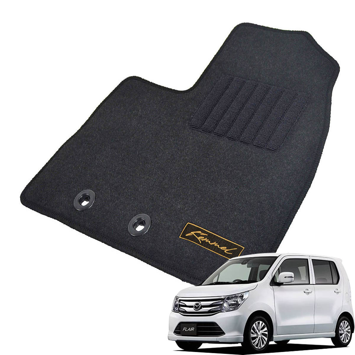 Kemmel マツダ フレア H24/10～H29/3用 フロアマット [GX生地/ブラック] [全席セット] [刺繍ロゴ付] カーマット