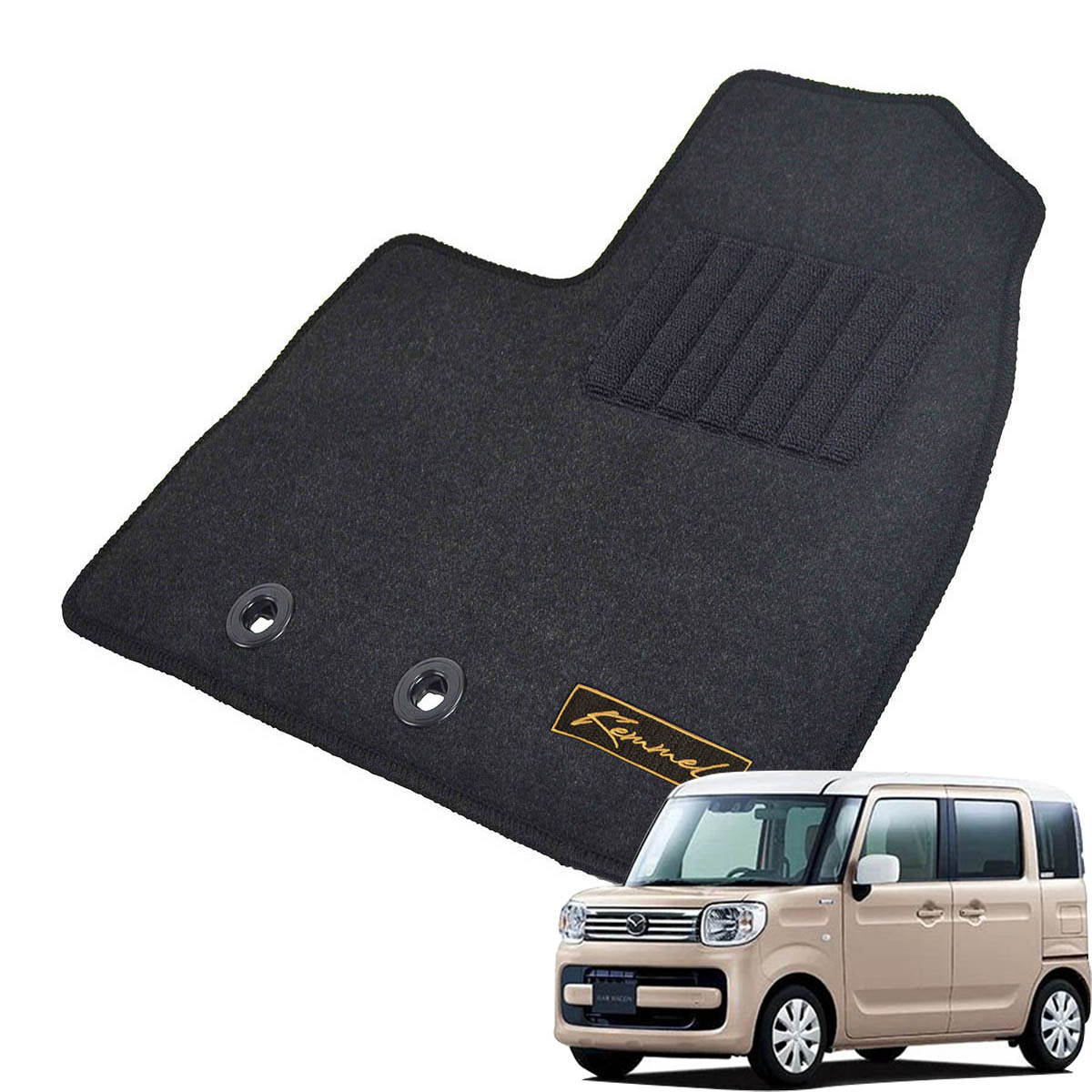 Kemmel マツダ フレアワゴン H30/2～R5/12用 フロアマット [GX生地/ブラック] [全席セット] [刺繍ロゴ付] カーマット