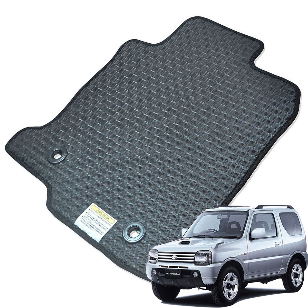 Kemmel マツダ AZオフロード JM23W H10/10～H26/3 AT車(オートマ) 運転席床部に固定式オスボタン無車 用ラバーマット [全席セット] [エッジカラー/ブラック] ゴムマット 防水タイプ 選べるエッジカラー14色 