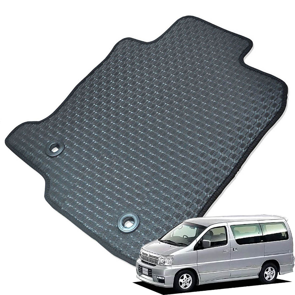 Kemmel 日産 エルグランド H12/8～H14/5用 フロアマット [エッジカラー/ブラック] [全席セット] [刺繍ロゴ付] カーマット