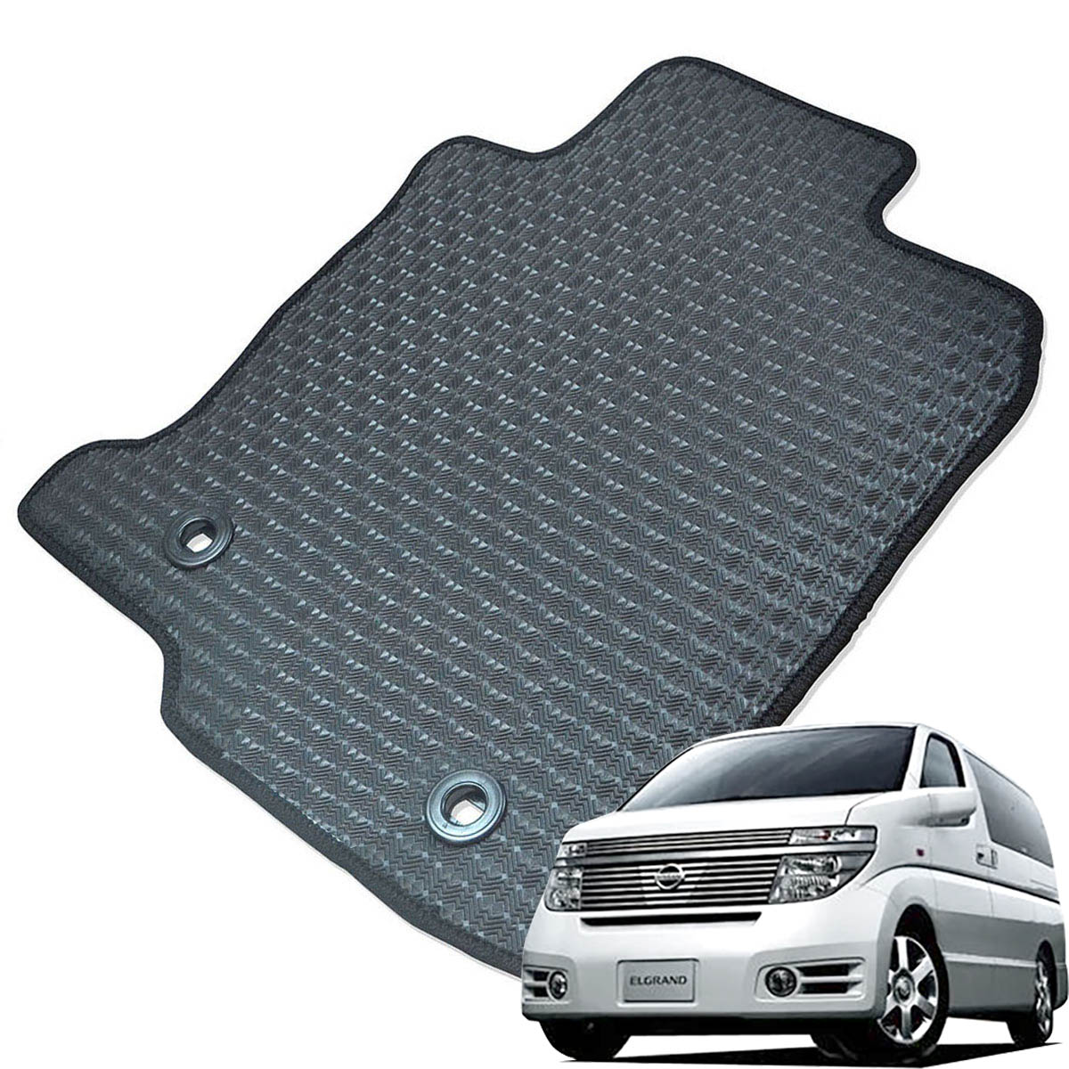 Kemmel 日産 エルグランド H14/5～H16/7用 フロアマット [エッジカラー/ブラック] [全席セット] [刺繍ロゴ付] カーマット