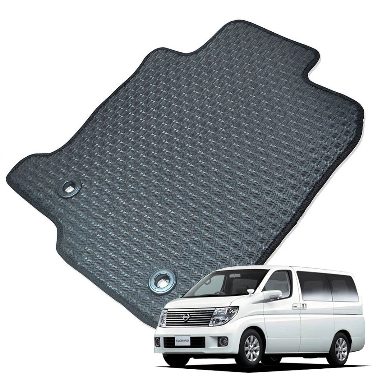 Kemmel 日産 エルグランド H16/8～H22/8用 フロアマット [エッジカラー/ブラック] [全席セット] [刺繍ロゴ付] カーマット