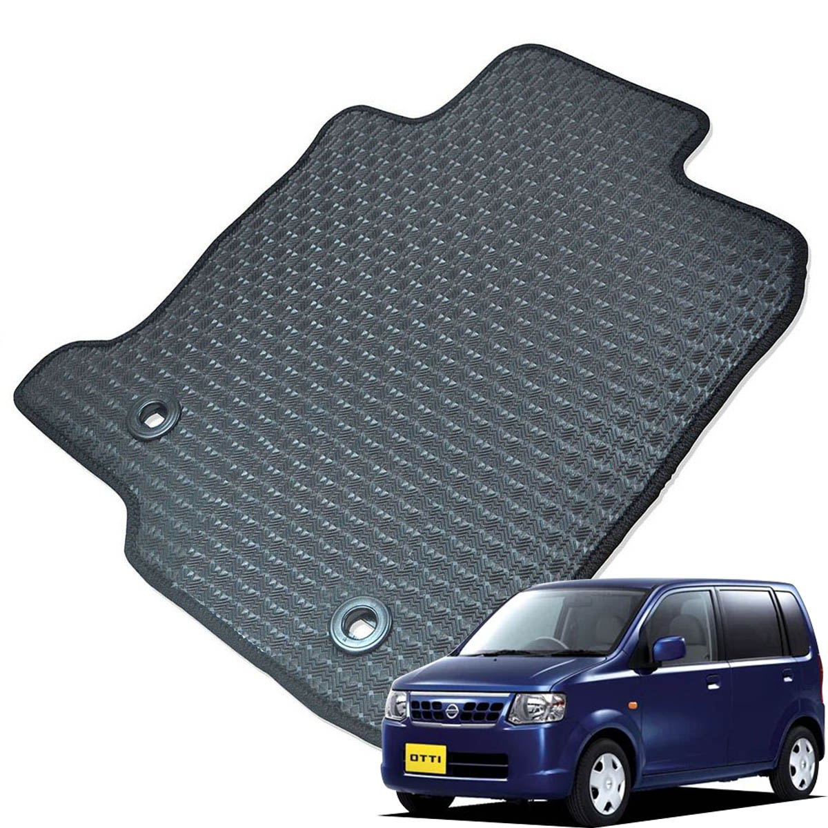 Kemmel 日産 オッティ H92W H18/10～H25/6 AT車(オートマ) スライドしない車 用ラバーマット [全席セット] [エッジカラー/ブラック] ゴムマット 防水タイプ 選べるエッジカラー14色 