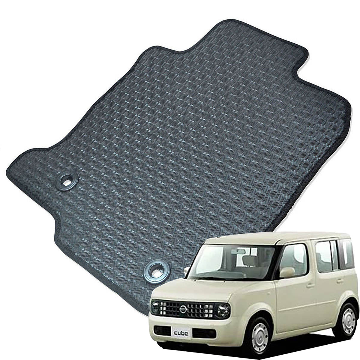 Kemmel 日産 キューブ BZ系 後期 H17/5～H20/12 用ラバーマット [全席セット] [エッジカラー/ブラック] ゴムマット 防水タイプ 選べるエッジカラー14色 