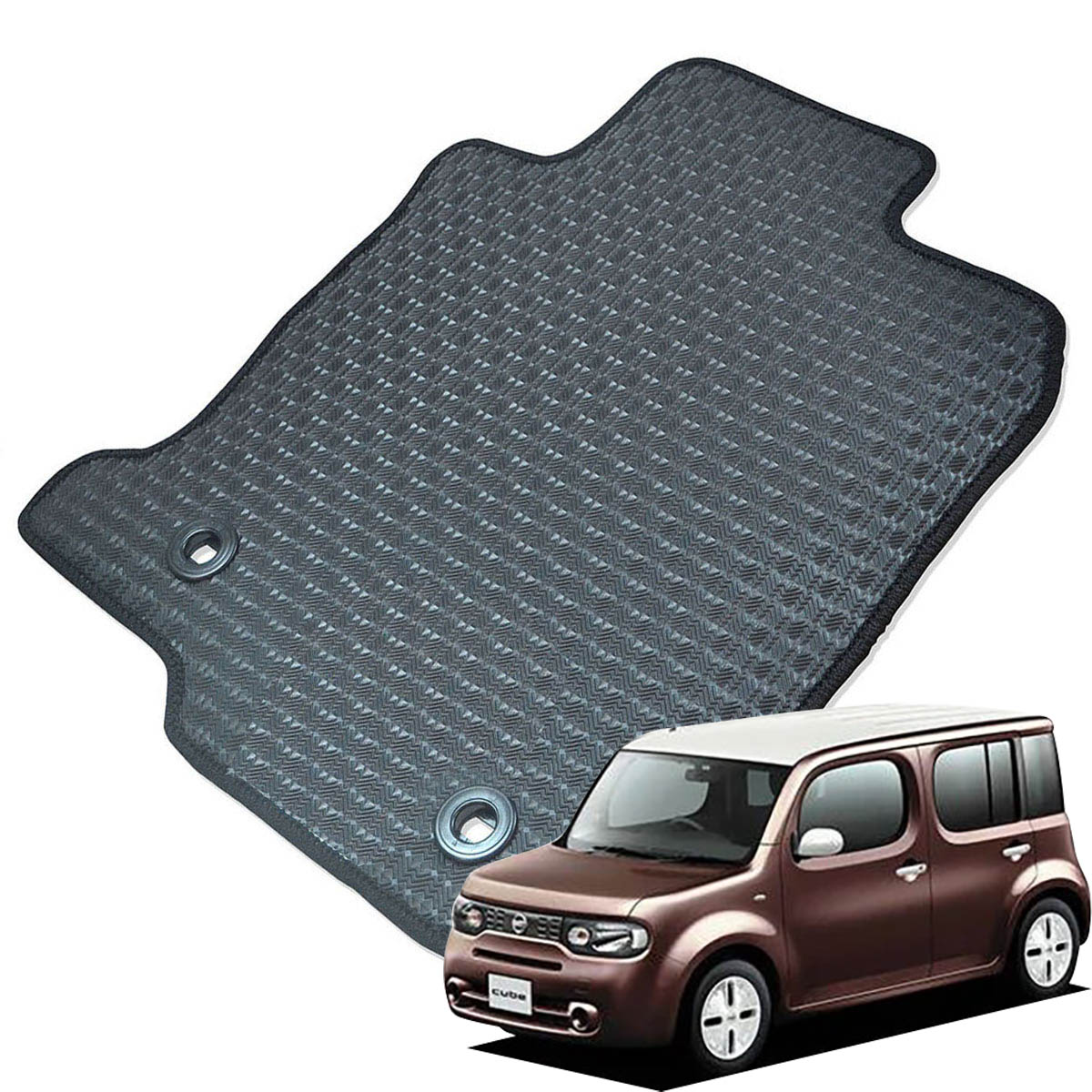 Kemmel 日産 キューブ Z12系 H20/12～R2/3 用ラバーマット [全席セット] [エッジカラー/ブラック] ゴムマット 防水タイプ 選べるエッジカラー14色 