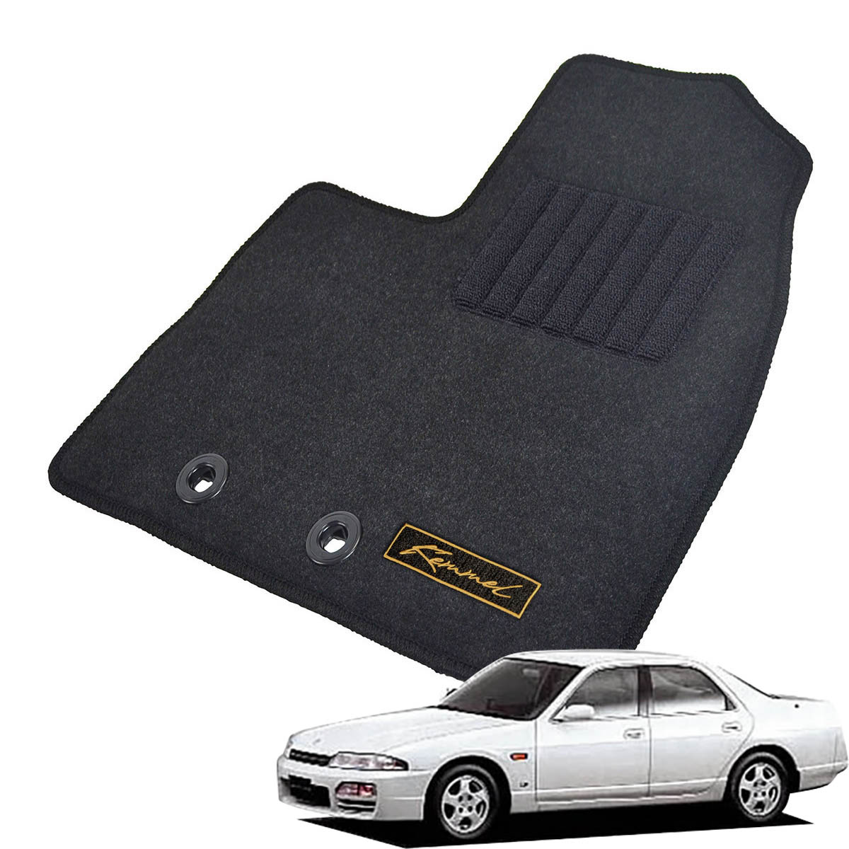 Kemmel 日産 スカイライン R33 H5/8～H10/5 2WD 4ドア 用フロアマット [全席セット/ロゴ付] [GX/ブラック]