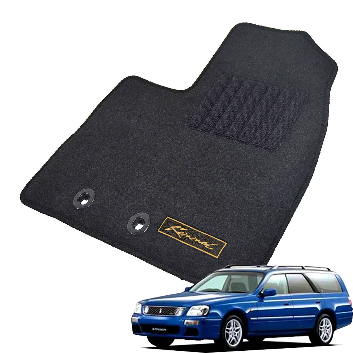 Kemmel 日産 ステージア 34系 H8/9～H13/10 4WD 用フロアマット [全席セット/ロゴ付] [GX/ブラック]