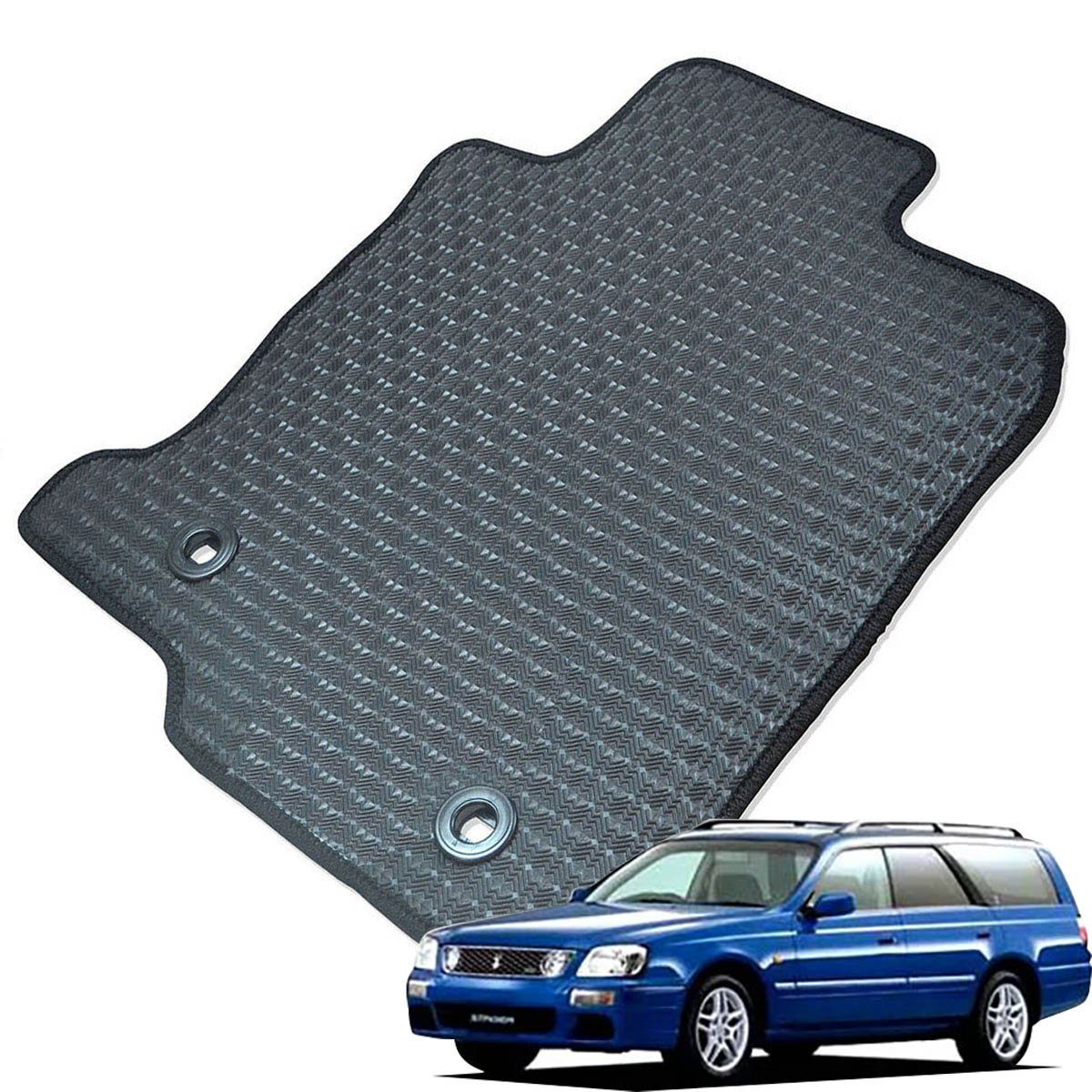 Kemmel 日産 ステージア H8/9～H13/10用 フロアマット [エッジカラー/ブラック] [全席セット] [刺繍ロゴ付] カーマット