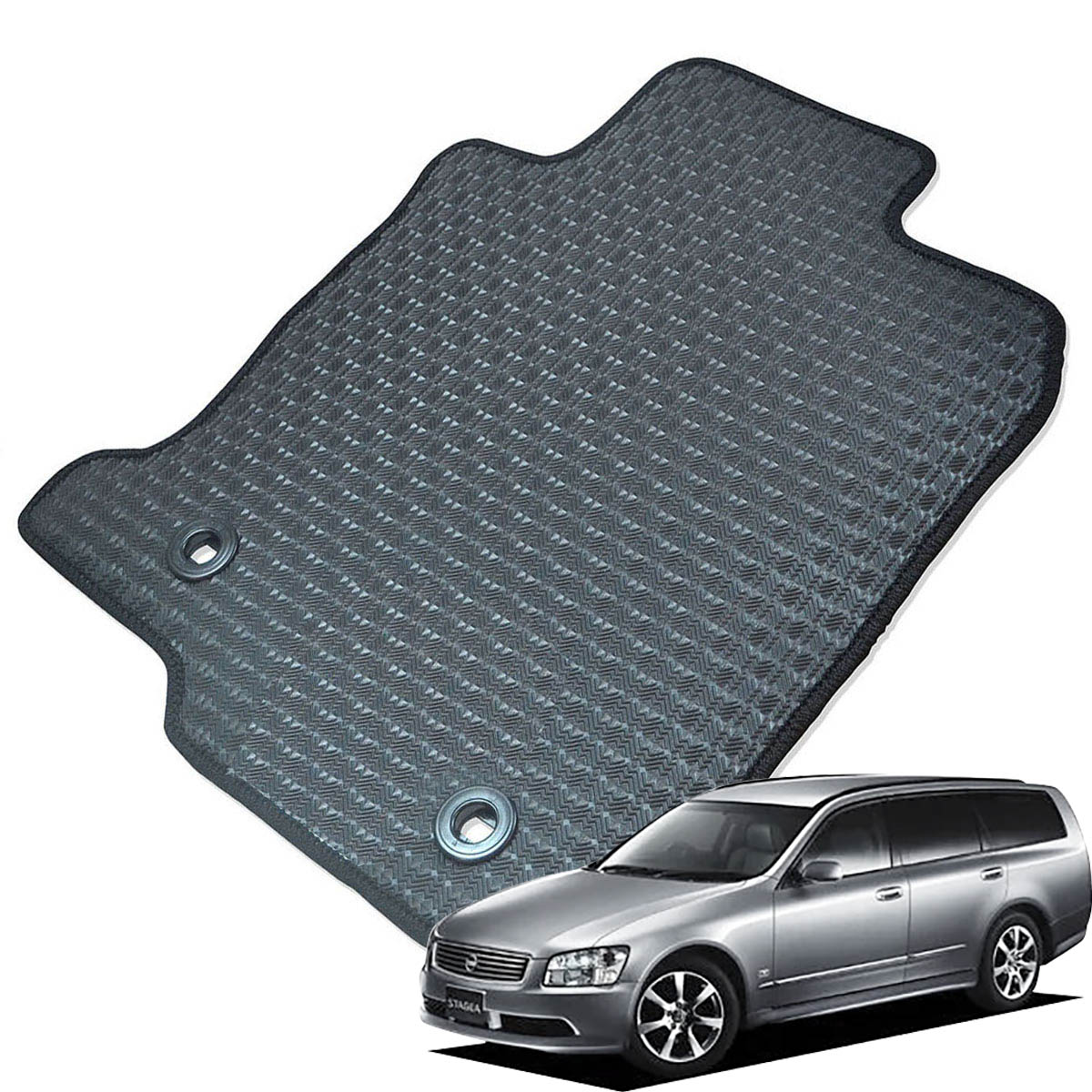 Kemmel 日産 ステージア H16/8～H19/6用 フロアマット [エッジカラー/ブラック] [全席セット] [刺繍ロゴ付] カーマット