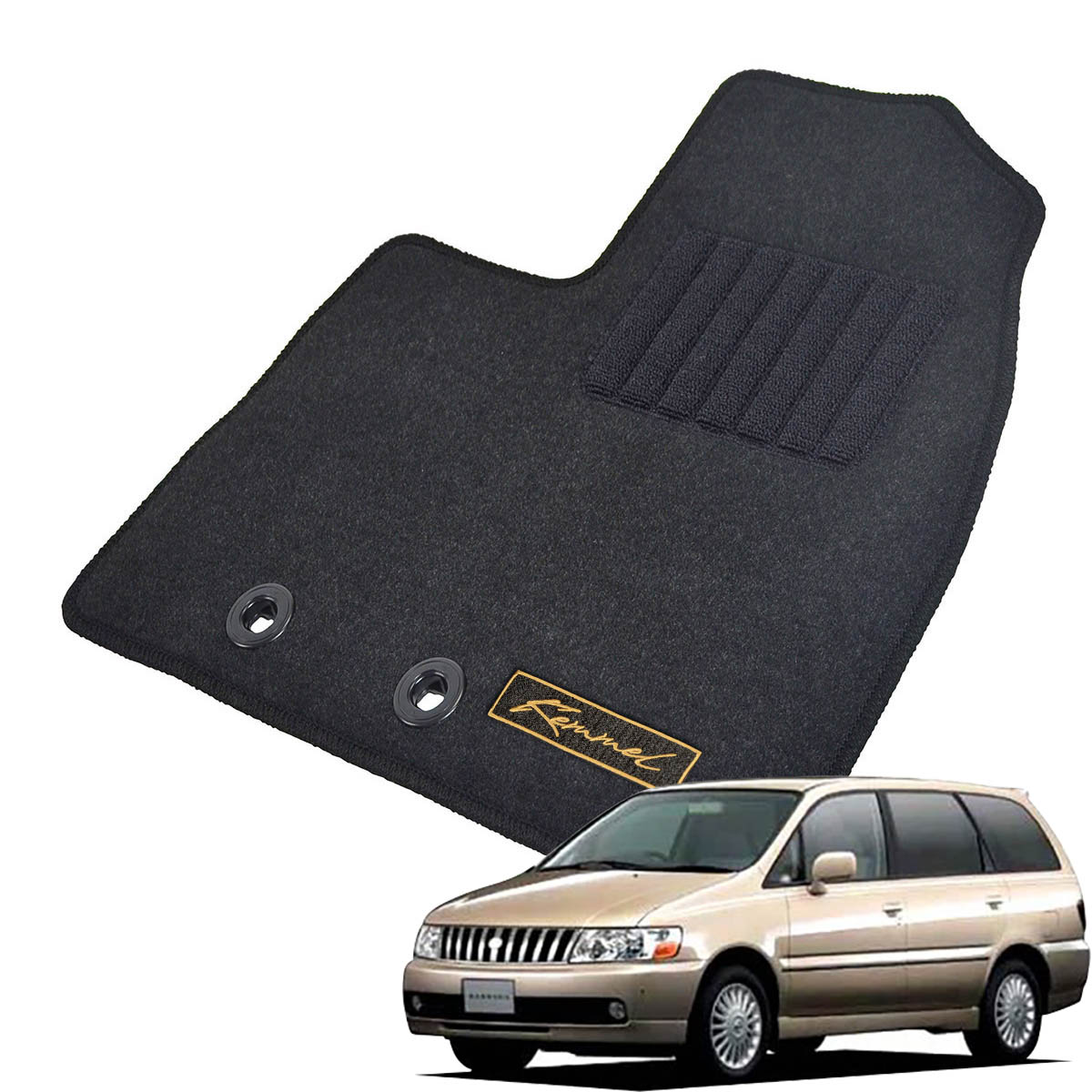 Kemmel 日産 バサラ U30 H11/11～H15/6 7人乗車 2WD センターコンソール有 用フロアマット [全席セット/ロゴ付] [GX/ブラック]