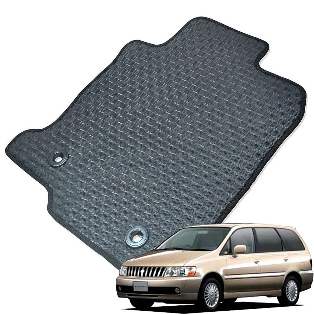 Kemmel 日産 バサラ U30 H11/11～H15/6 7人乗車 2WD センターコンソール無 用ラバーマット [全席セット] [エッジカラー/ブラック] ゴムマット 防水タイプ 選べるエッジカラー14色 