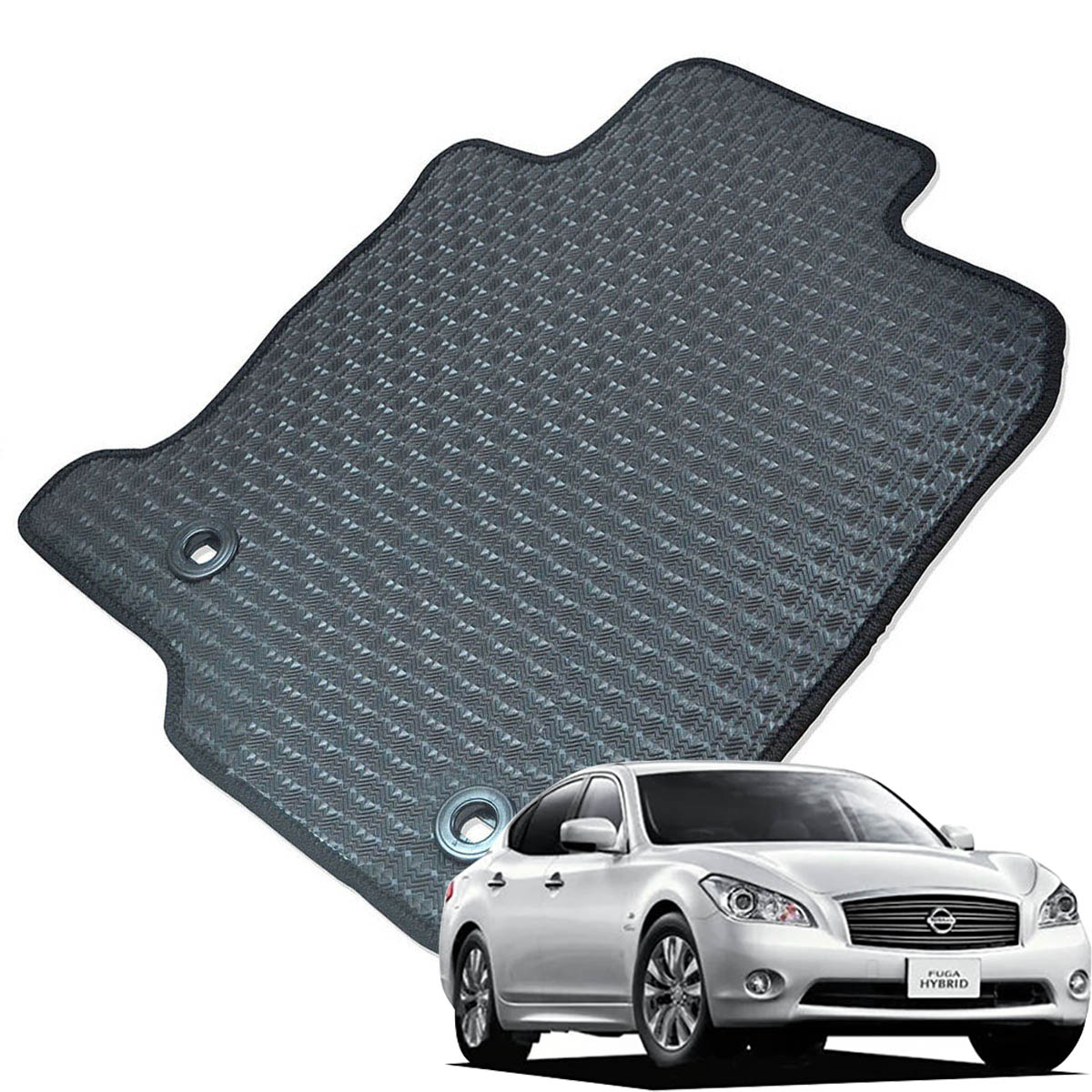 Kemmel 日産 フーガハイブリッド HY51 H22/11～H27/2 用ラバーマット [全席セット] [エッジカラー/ブラック] ゴムマット 防水タイプ 選べるエッジカラー14色 