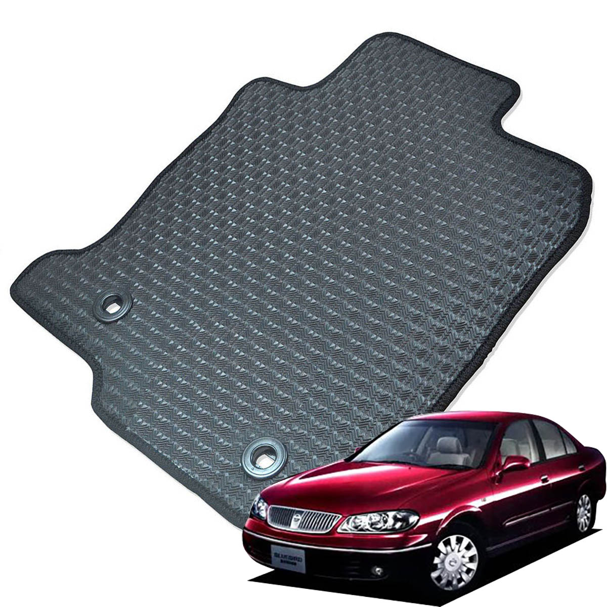 Kemmel 日産 ブルーバードシルフィ G10 H12/8～H17/12 2WD AT車(オートマ) 用ラバーマット [全席セット] [エッジカラー/ブラック] ゴムマット 防水タイプ 選べるエッジカラー14色 