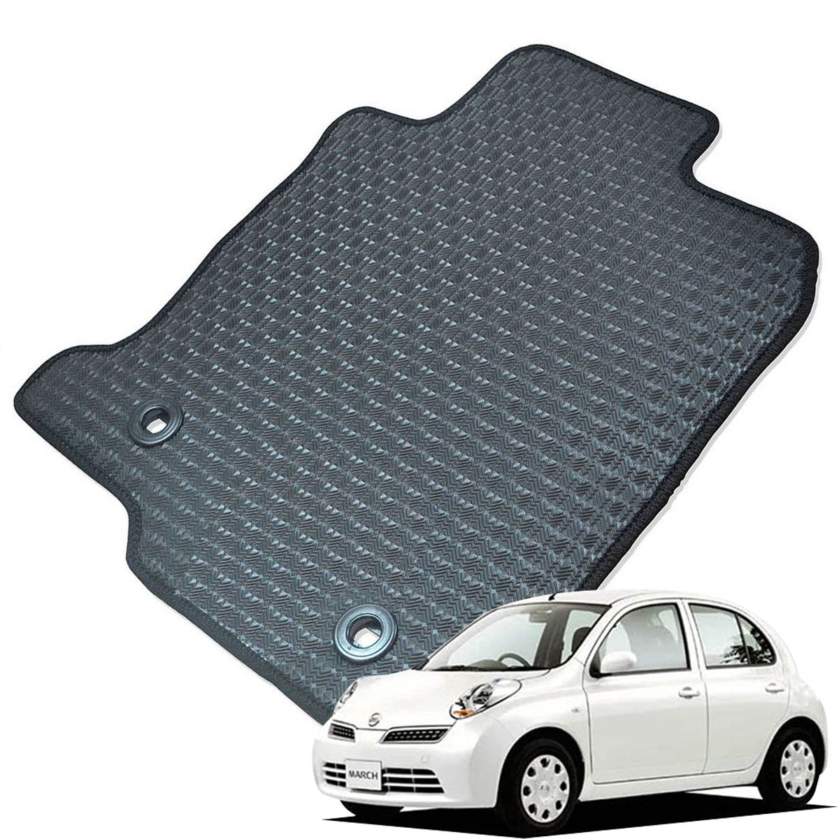 Kemmel 日産 マーチ K12 H14/3～H22/6 2WD 用ラバーマット [全席セット] [エッジカラー/ブラック] ゴムマット 防水タイプ 選べるエッジカラー14色 