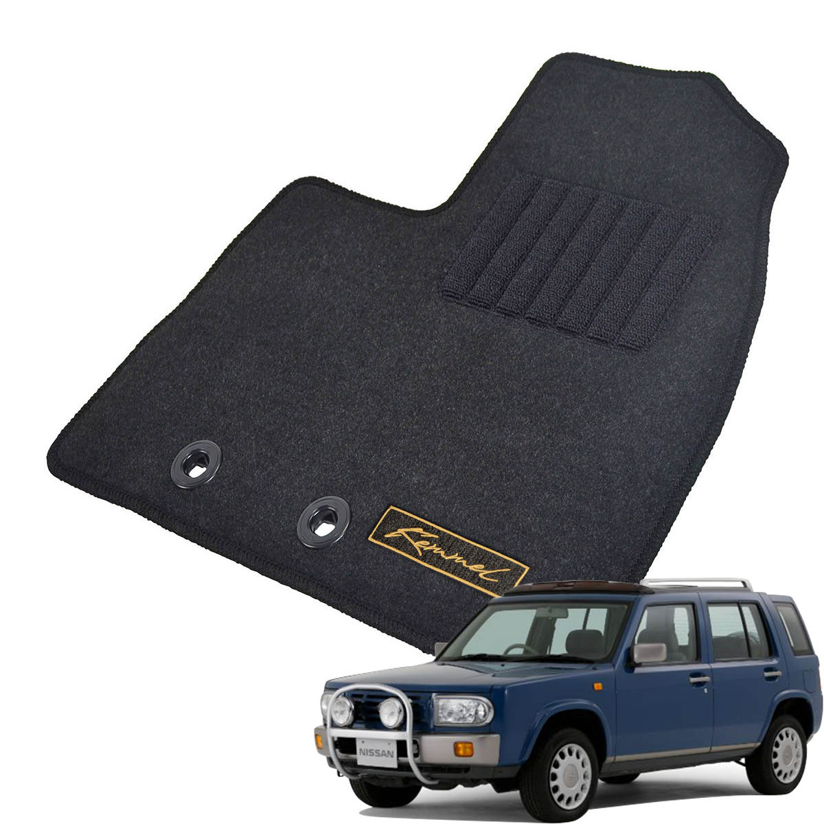 Kemmel 日産 ラシーン H6/12～H12/8用 フロアマット [GX生地/ブラック] [全席セット] [刺繍ロゴ付] カーマット